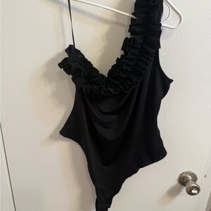 H&M Black Ruffled Bodysuit